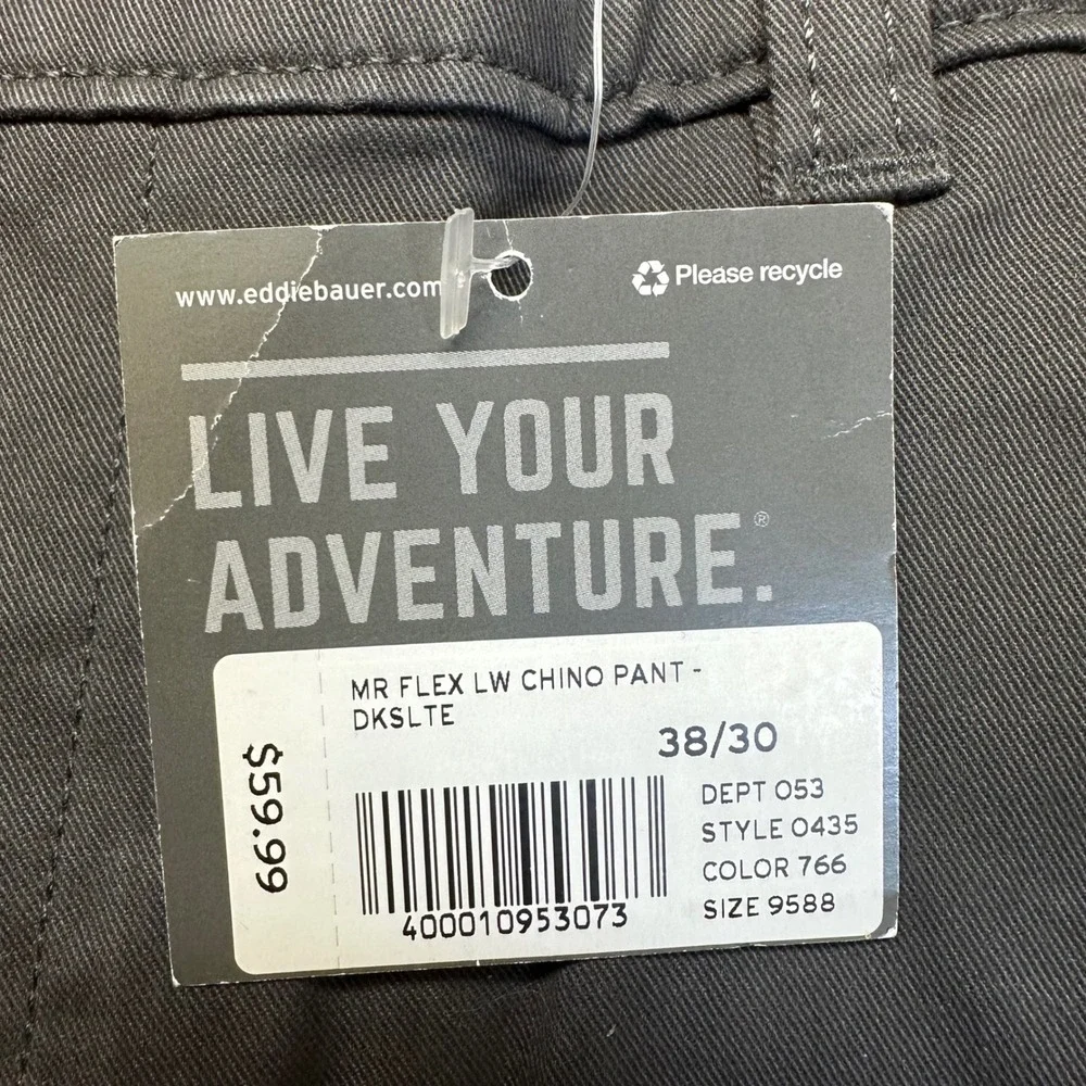 Eddie Bauer Chino Pants Mens Size 38x30 Dark Gray Slim Fit Specially Dyed